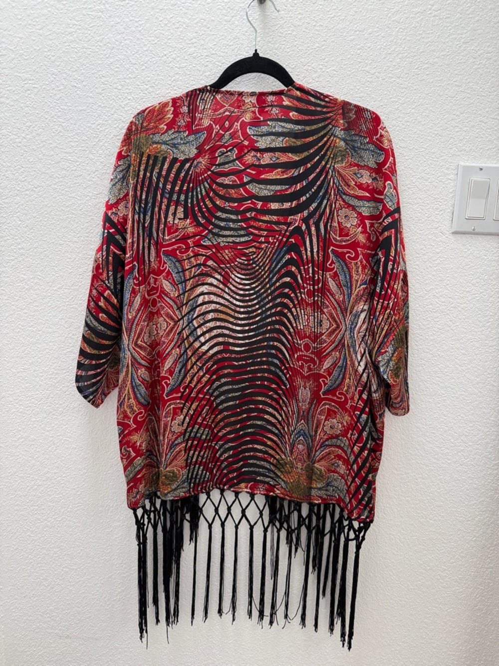 Joseph Ribkoff Red Multicolor Fringe Kimono - Picture 5 of 8